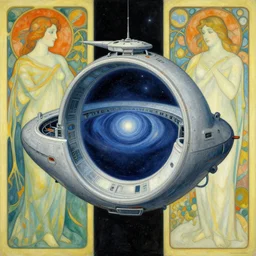 intergalactic stargate portal on a space ship by wassily kandinsky and alphonse mucha