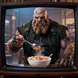 still of Doom cereal TV commercial with Doomguy