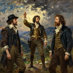 A romantic era explorer venturing into the metaverse by Caspar David Friedrich and Thomas Cole, oil painting, Impressionism, Romanticism,