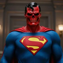 movie still of red skull as superman in superman, 4 k