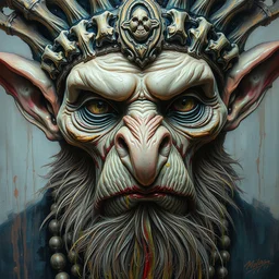 close - up portrait of a handsome goblin emperor by irakli nadar with intricate detailed color smashing fluid oil paint and acrylic, headdress made out of bones, melting wax, mycelia, abstract impressionism, ruan jia, fantasy, hyper detailed, concept art, by peter mohrbacher and gustav klimt,