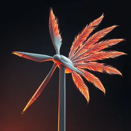 a wind turbine with feathers on the blades, futuristic, high detail, dramatic lighting