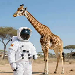 A Giraffe inside an Astronaut Suit