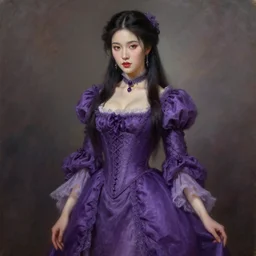 beautiful asian sorceress female, portrait, long violet, victorian clothing, fantasy, intricate, elegant, highly detailed, oil painting, artstation, concept art, sharp focus, illustration, art by ruan jia