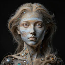 portrait of a woman made of jupiter. intricate abstract. intricate artwork. by tooth wu, wlop, beeple, dan mumford. trending on artstation, greg rutkowski very coherent symmetrical artwork. cinematic, hyper realism, high detail, octane render, 8 k, iridescent accents