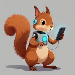 a squirrel dressed as a robot holding a cell phone, cyberpunk art by kaja foglio, trending on deviantart,