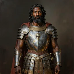 a professionally full body painted portrait of Father Divine , clothed in ancient battle armor, dark skin, dark hair, beautiful bone structure, symmetrical facial features, stunningly beautiful, intricate, elegant, digital painting, smooth, sharp focus, illustration, from Kara Walker