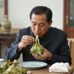 president eating ketupat