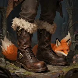 illustration of boots, magic item, osr dungeon, tomb of horror, fox style, illustration, high detail, high resolution