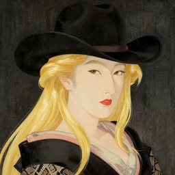 a blonde western woman portrait in the style of ukiyo - e