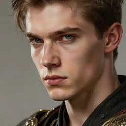 closeup portrait of a determined young caucasian man, preparing for battle, highly detailed, intricate, elegant, hyperrealism, digital art by ross tran and artgerm and greg rutkwowski and wlop, 8 k hd