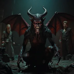 the demon, film still from the movie directed by denis villeneuve and david cronenberg with art direction by bernie wrightson and tim white, wide lens
