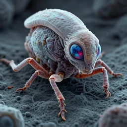 insectoid alien live form, electron microscope image, ultra realistic, intricate details, eerie, blue and red glowing eyes, highly detailed, octane render, 8 k