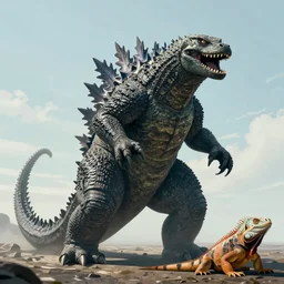 realistic Godzilla, kaiju, sea creature, crocodile, iguana, sharp teeth, scary look, angry, concept art, monster, trending on artstation