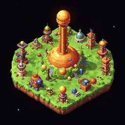 isometric view of a colony on a strange planet, from a game made in 1999, high quality graphics