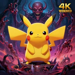 symmetry!! stunning portrait of a pikachu by victo ngai, vibrant colors, dynamic lighting, horror!! body horror, hell, pokemon!! digital art, winning award masterpiece, fantastically beautiful, illustration, aestheticly inspired by beksinski and dan mumford, trending on artstation, art by greg rutkowski and h r giger, 8 k