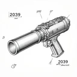 very detailed blueprint scheme of a hard light cannon, patented in 2039