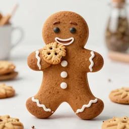 a gingerbread man in real life eating a cookie, realistic, ultra HD, 4K UHD, highly detailed