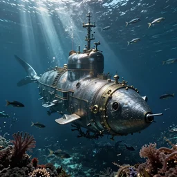 Atlantis, submarine city, antique, ruined, destroyed, algae, monstruous fish, Léviathan