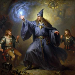 stunning male master wizard casting float spell, highly detailed painting by gaston bussiere, craig mullins, j. c. leyendecker, 8 k