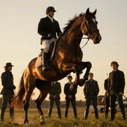 horse up his men, volumetric lighting, beautiful, golden hour, sharp focus, ultra detailed, cgsociety by leesha hannigan, ross tran, thierry doizon, kai carpenter, ignacio fernandez rios, noir photorealism, film
