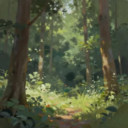 a painting of a clearing in a forest, digital art