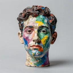 studio photograph of a mixed media surrealist of a human head by ernest pignon - ernest, antoni tapies and cy twombly, color, 5 0 mm,