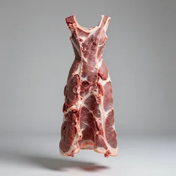 dress made out of meat, catalogue photograph