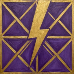 textured art deco painting pattern, geometric, gold and deep purple background with lightning bolt