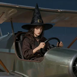 biplane cockpit, witch pilot, at night, medium shot, digital painting, highly detailed, sharp focus, beautiful face, by artgerm and greg rutkowski