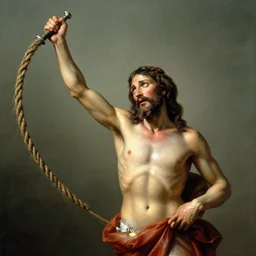 jesus hitting the whip, photo realistic, detailed