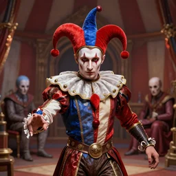 vladimir putin is jester in circus, in lunatic asylum, intricate, highly detailed, smooth, artstation, heretic, medieval with hunt