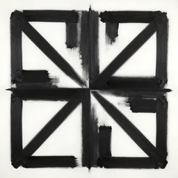 graphical painting of symmetrical, geometric shapes with large bold, black paint strokes