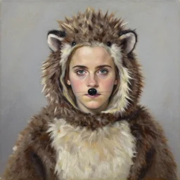 emma watson in hedgehog clothes, by ross tran, oil on canvas
