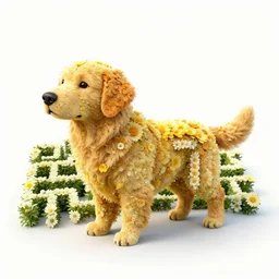 a maze made of flower that looks like a golden retriever