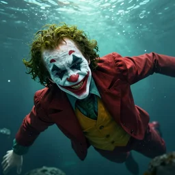 The Joker is underwater, drowning, hyperdetailed, artstation, cgsociety, 8k
