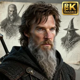 a digital art close up portrait of pale benedict cumberbatch as ancient druid mage from dark souls, old witcher with long beard character sheet, 4 k, ultra detail, volumetric lighting, unreal engine, octane render