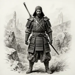 Kurdish samurai, extremely detailed charcoal sketch, realistic, incredibly detailed, award winning art, cinematic, extremely high detail, concept art, 4k fantasy art, trending on artstation, full body shot