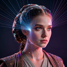 a portrait of princess leia in the style of laser art. laser show. headshot portrait. laser grid. color harmony, 8 k detail, gallery quality, hd wallpaper, premium prints available, hyper - detailed, intricate design.
