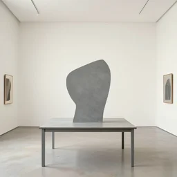 an object on a table in a vast room, by marcel duchamp, archival pigment print, 1 9 2 0, academic art, conceptual art, grey readymade
