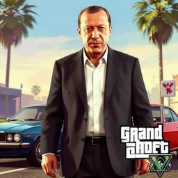 Reccep Erdogan in Grand Theft Auto 5 cover art, epic, 4k resolution, extremely detailed, very sharp, artstation, digital art, vibrant,