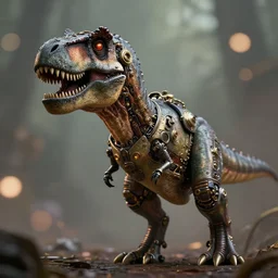 portrait of a cyborg t-rex, digital art, bokeh art, matte painting, steampunk, trending on Artstation