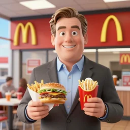 3 d render of scott morrison at a mcdonald's restaurant