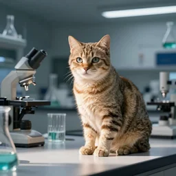 cat in a biology lab