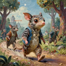 wererat accuser, painted by rowena morrill and brian froud and shusei nagaoka and karel thole, trending on artstation, halfrear lighting microscopic view 6 0 s kitsch and psychedelia, epic fantasy, outrun, concept art, art nouveau