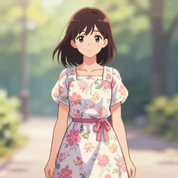 girl in a floral dress. pixel art, limited palette, by award - winning mangaka, backlighting, depth of field.