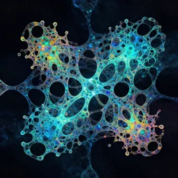 An luminescent effervescent interlocking series of recticular nodes driven by a chaotic colorful mosaic premised upon the suffering of all man