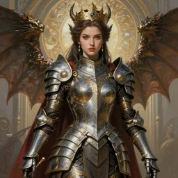 hyper detailed portrait of beautiful queen's dragon girl armored mistress. ultra beautiful portrait, 8 k, hyperrealistic, hyperdetailed, digital painting, sharp foccus ilustration, artstation hq. intricate, elegant. wlop, greg rutkowski, alphonse mucha, medium shot. dan mumford andrei riabovitchev, marc simonetti, yoshitaka amano