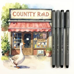 country road store goose watercolor pen trending on artstation