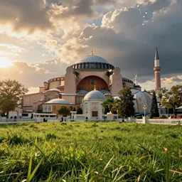 istanbul, cinematic view, epic sky, detailed, concept art, low angle, high detail, warm lighting, volumetric, godrays, vivid, beautiful, trending on artstation, by jordan grimmer, huge scene, grass, art greg rutkowski